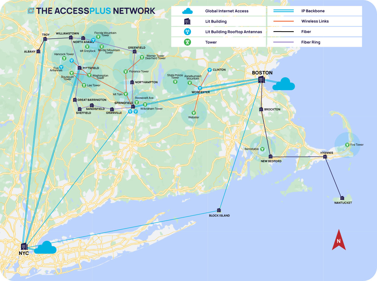 AccessPlus, leading Massachusetts Fiber Internet Provider Network Map
