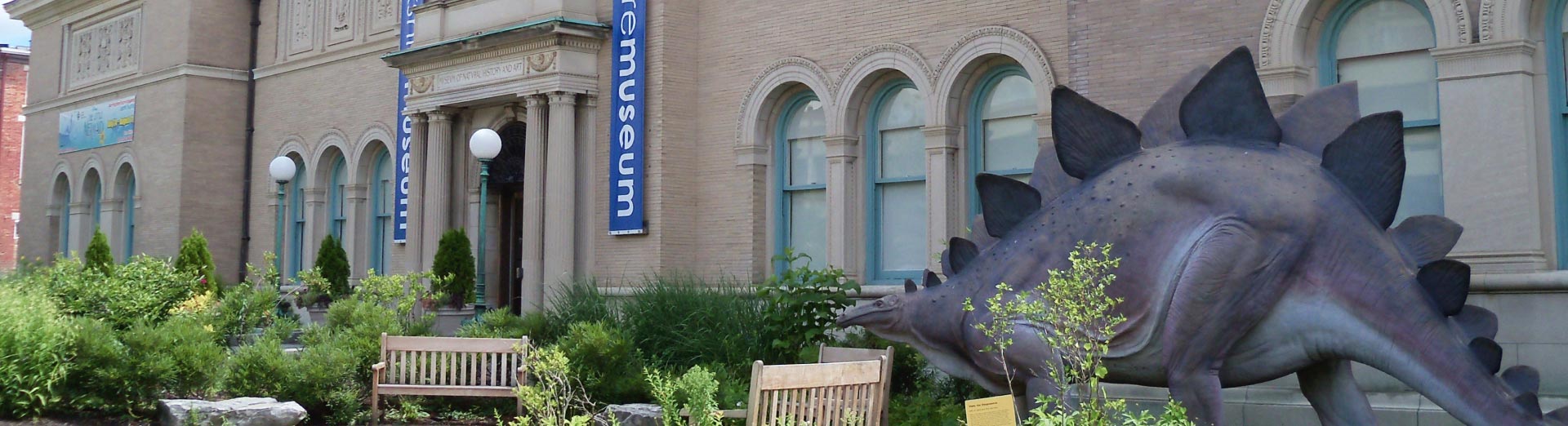 Berkshire Museum, with a dinosaur statue